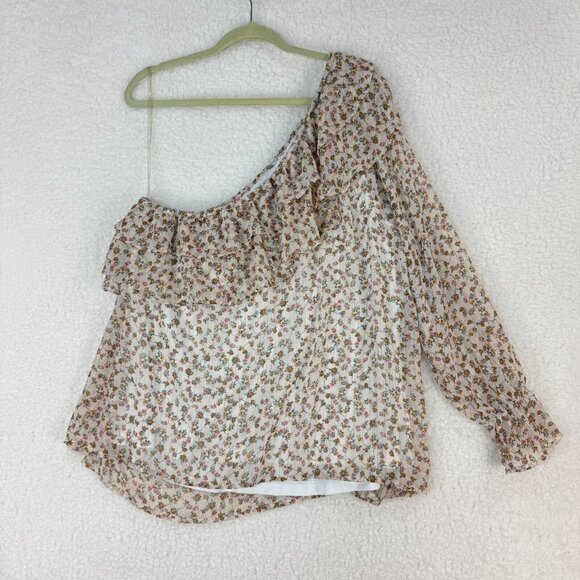 Torrid Floral Print Ruffled On-Shouler Top Womens Cream Chiffon Plus Size 2X - Picture 10 of 10